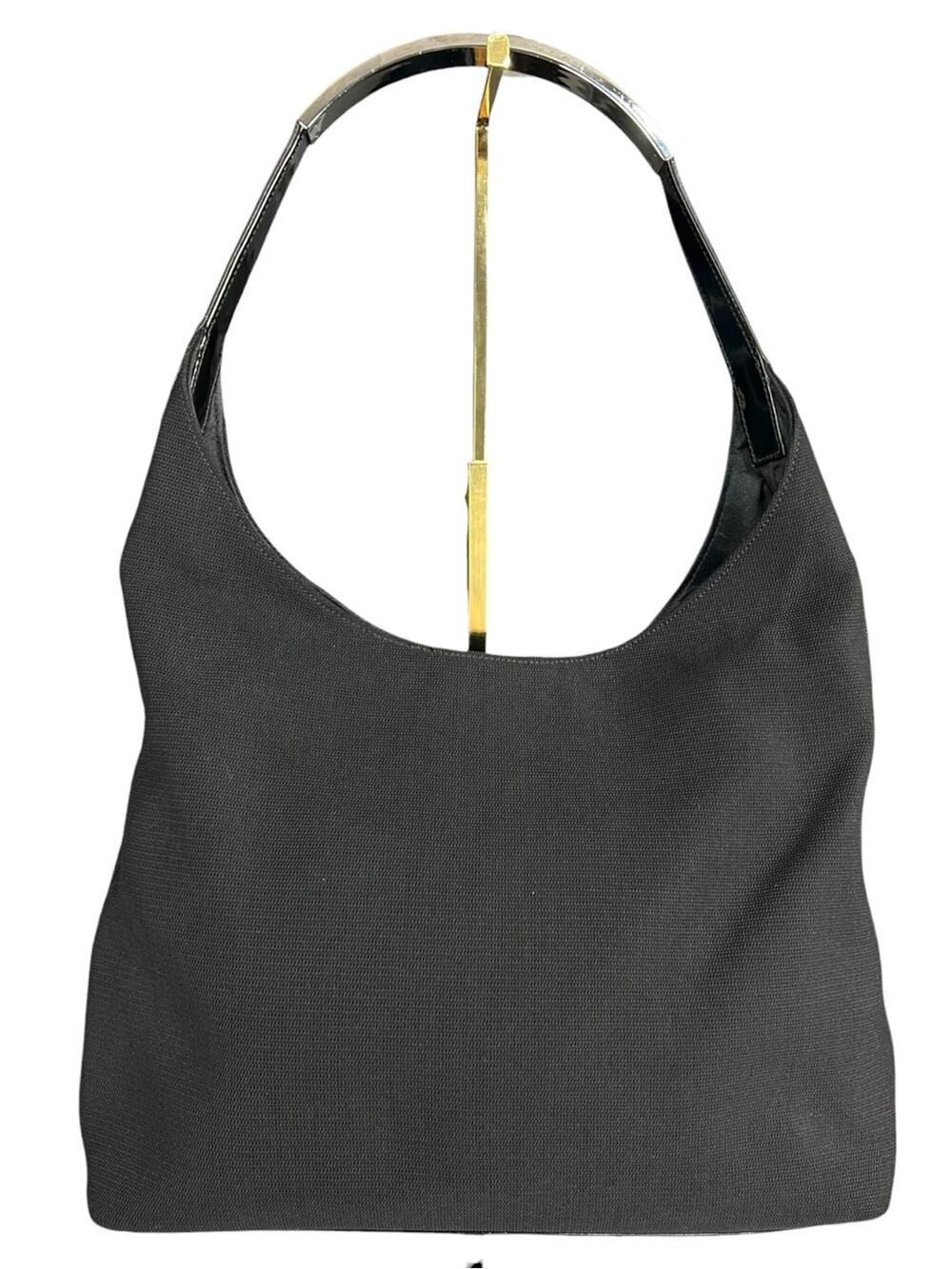 GUCCI Vintage Tom Ford Era Black Canvas Metal Handle Hobo Bag Excellent Cond Y2K